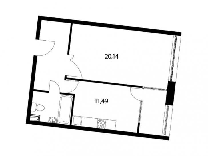 Однокомнатная квартира 47.2 м²