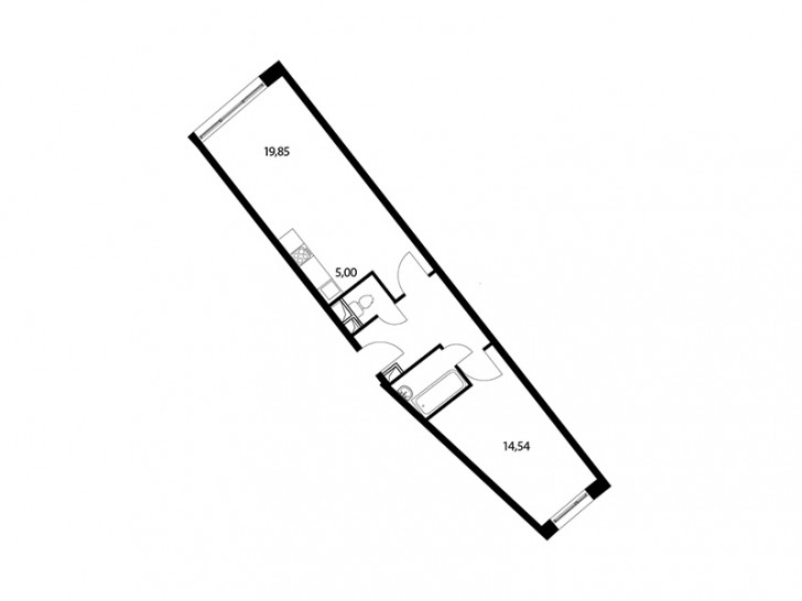 Двухкомнатная квартира 51.9 м²