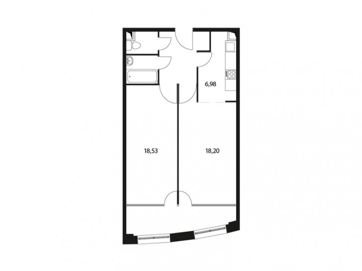 Двухкомнатная квартира 61.4 м²