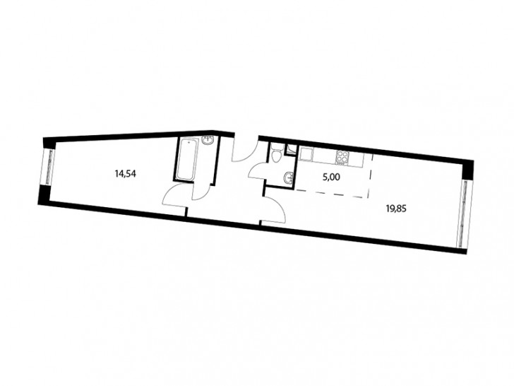 Двухкомнатная квартира 51.8 м²