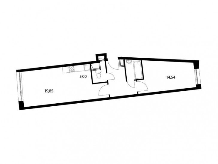 Двухкомнатная квартира 51.1 м²