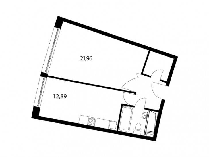 Однокомнатная квартира 46.6 м²