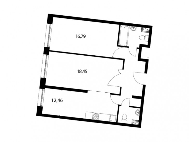 Двухкомнатная квартира 63.5 м²