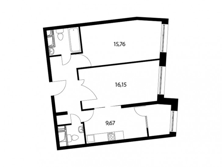 Двухкомнатная квартира 59.7 м²