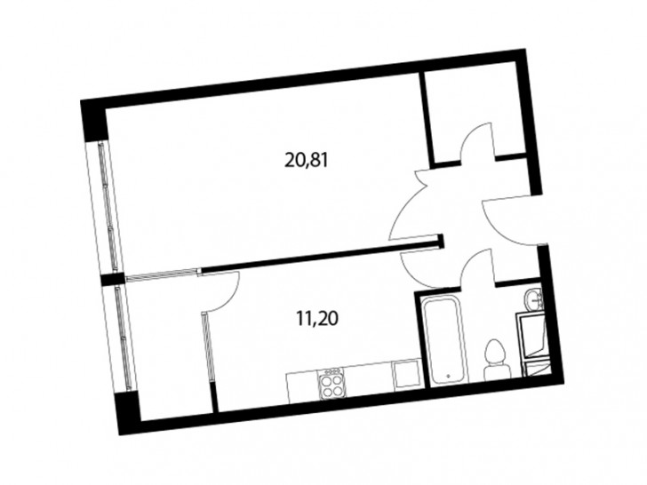 Однокомнатная квартира 46.4 м²
