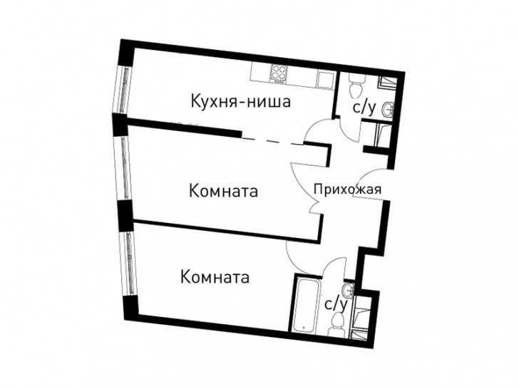 Двухкомнатная квартира 57.4 м²
