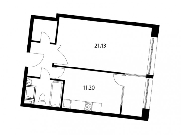 Однокомнатная квартира 46 м²