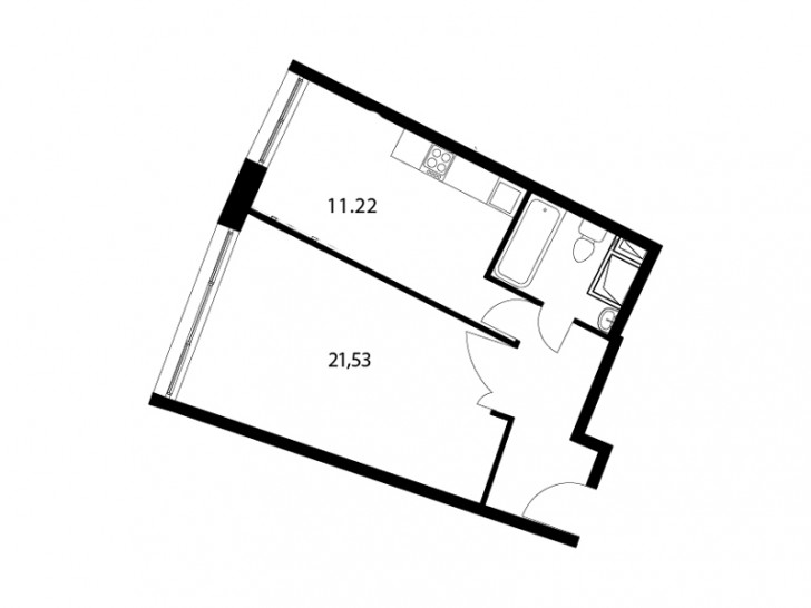 Однокомнатная квартира 45.1 м²