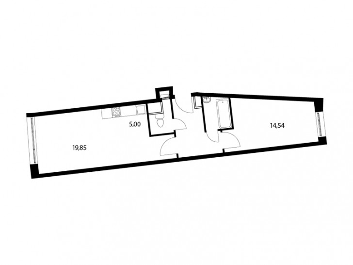 Двухкомнатная квартира 51.5 м²