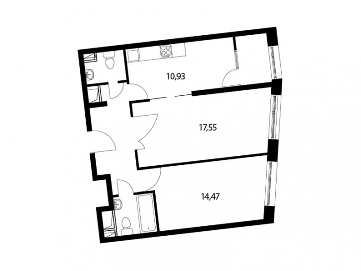 Двухкомнатная квартира 59.1 м²