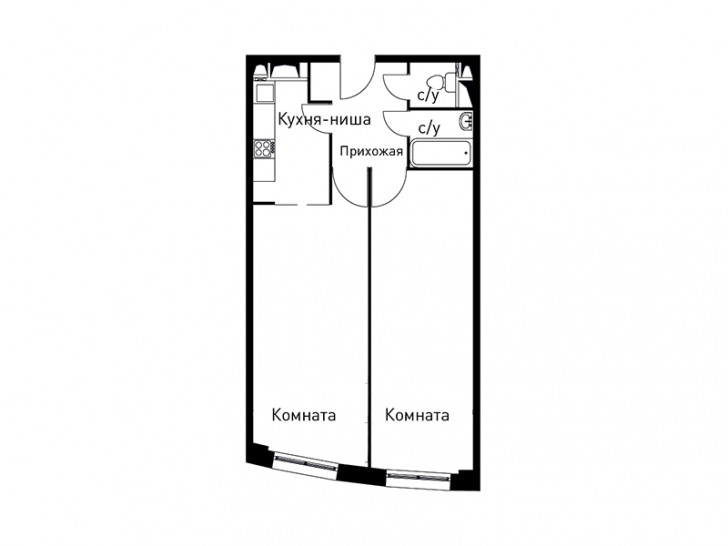 Двухкомнатная квартира 58.4 м²