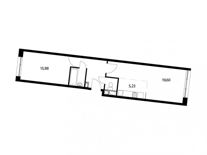Двухкомнатная квартира 51 м²