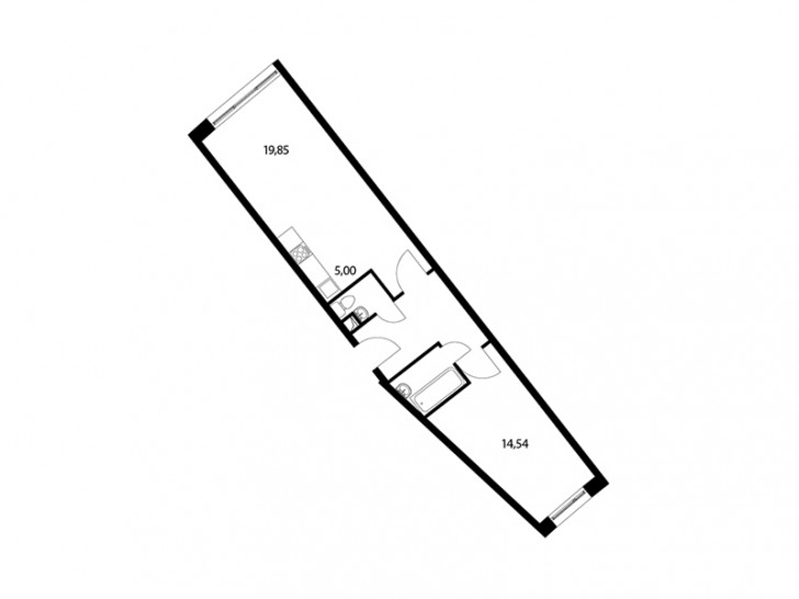 Двухкомнатная квартира 51.7 м²