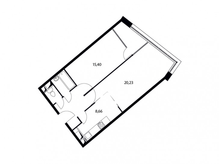 Двухкомнатная квартира 58.8 м²