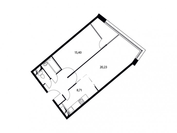 Двухкомнатная квартира 58.1 м²