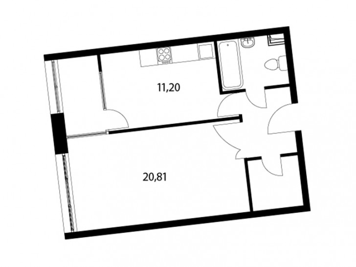 Однокомнатная квартира 47.1 м²