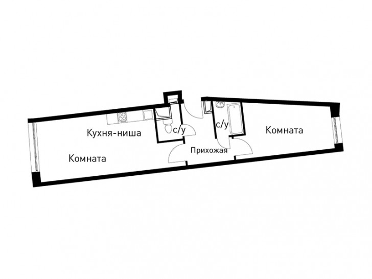 Двухкомнатная квартира 50.8 м²