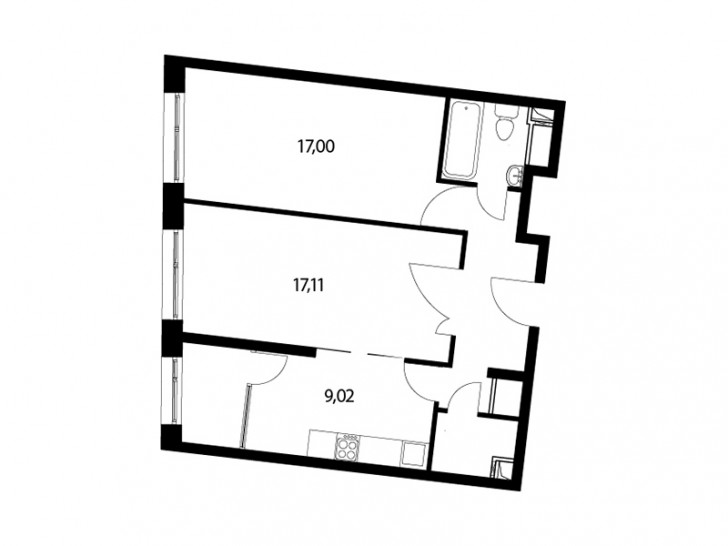 Двухкомнатная квартира 59.9 м²