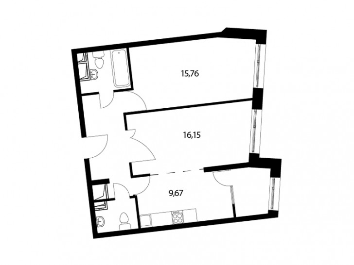 Двухкомнатная квартира 59.2 м²