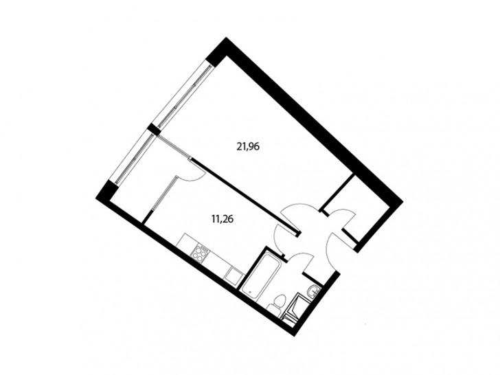 Однокомнатная квартира 48.3 м²