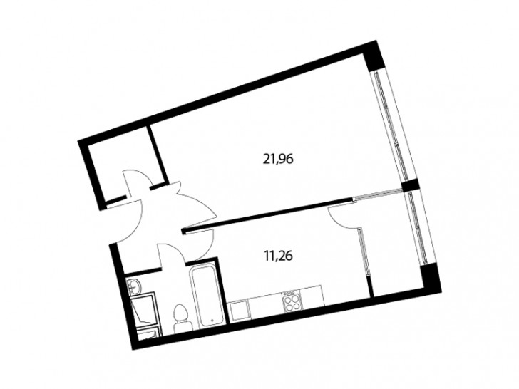 Однокомнатная квартира 46.9 м²