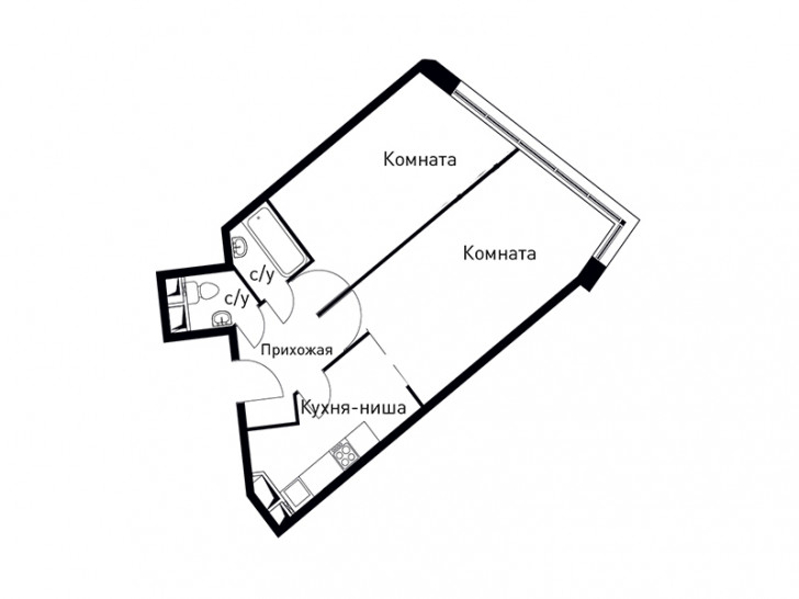 Двухкомнатная квартира 52.1 м²