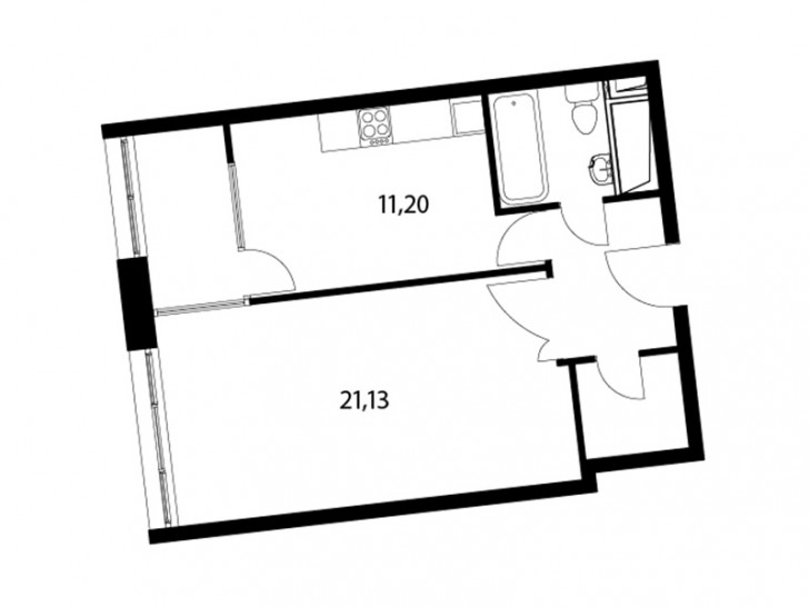 Однокомнатная квартира 45.8 м²