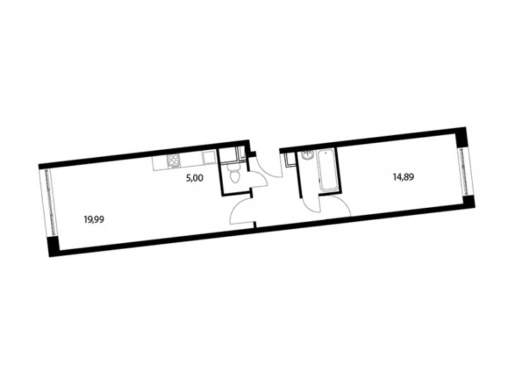 Двухкомнатная квартира 50.3 м²