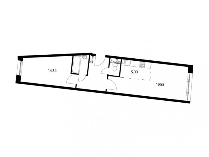 Двухкомнатная квартира 51.6 м²