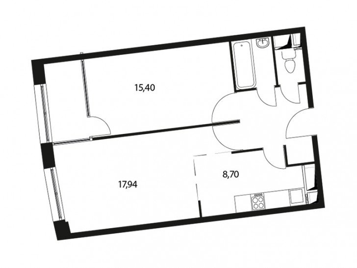 Двухкомнатная квартира 55.7 м²