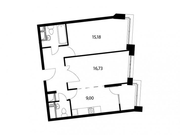 Двухкомнатная квартира 57.5 м²