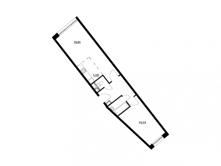 Двухкомнатная квартира 51.4 м²