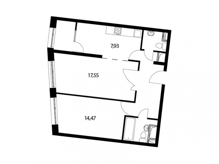 Двухкомнатная квартира 60.2 м²