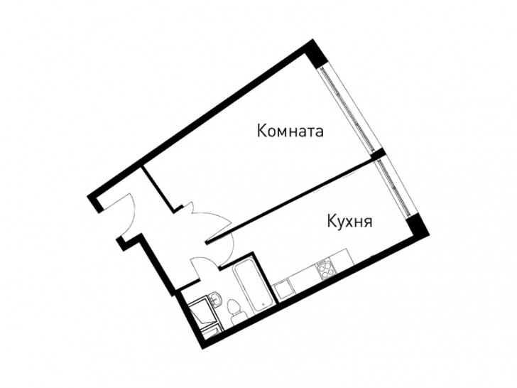 Однокомнатная квартира 44.7 м²