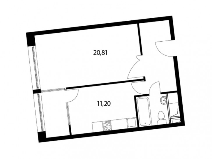Однокомнатная квартира 46.1 м²