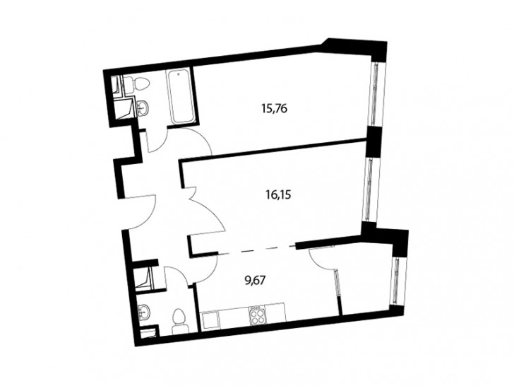 Двухкомнатная квартира 58.7 м²