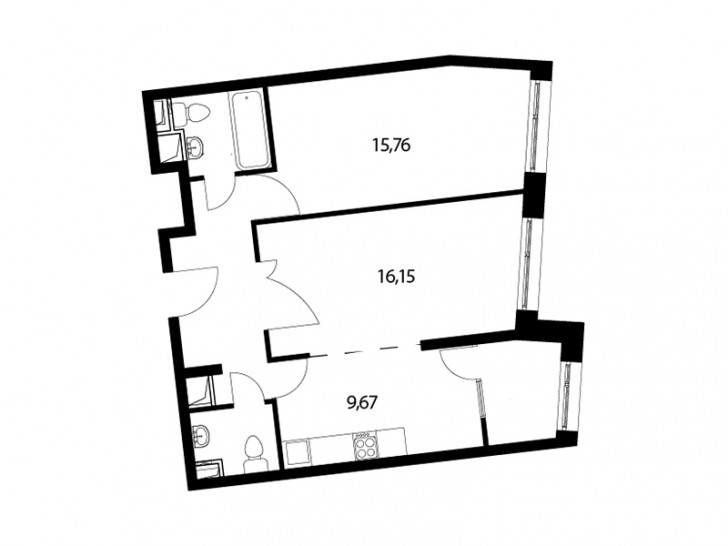 Двухкомнатная квартира 58.2 м²