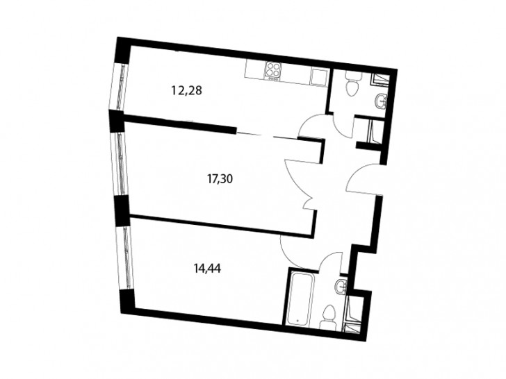 Двухкомнатная квартира 59.3 м²