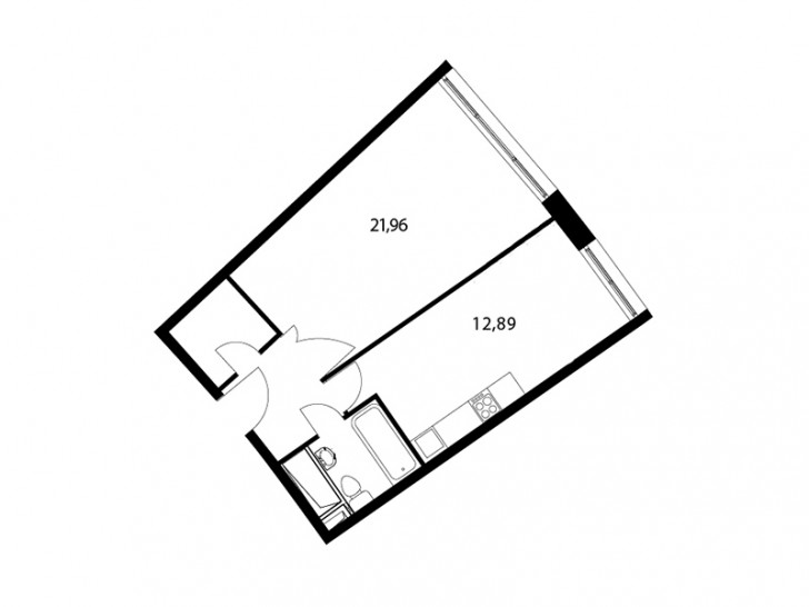 Однокомнатная квартира 46.8 м²