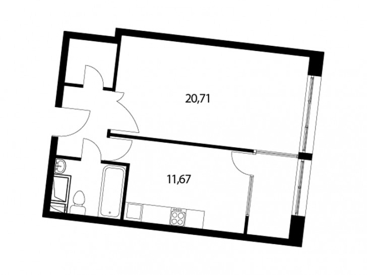Однокомнатная квартира 46.3 м²