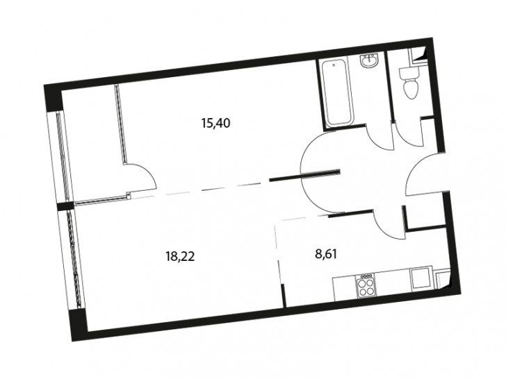 Двухкомнатная квартира 55.5 м²