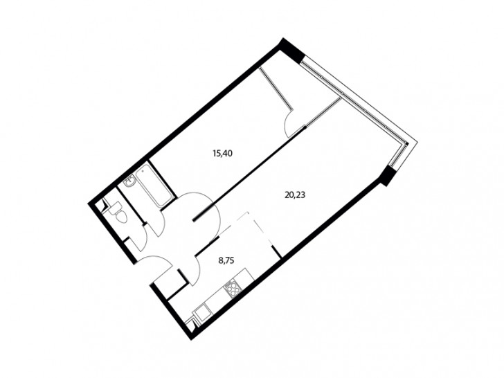 Двухкомнатная квартира 57.8 м²