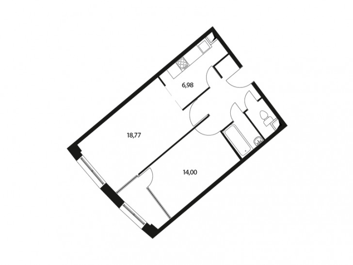 Двухкомнатная квартира 52.8 м²