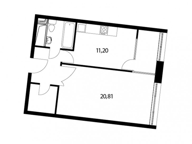 Однокомнатная квартира 46.2 м²