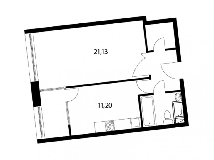Однокомнатная квартира 45.9 м²