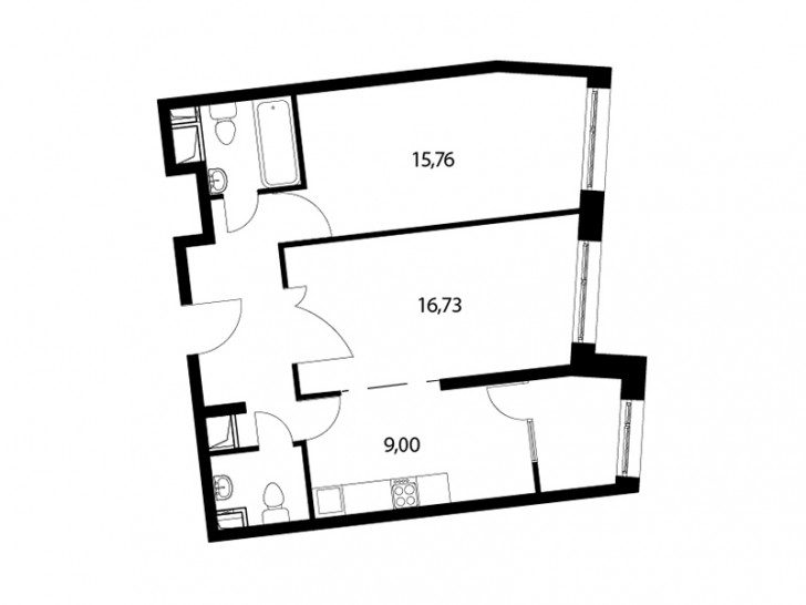 Двухкомнатная квартира 58.6 м²