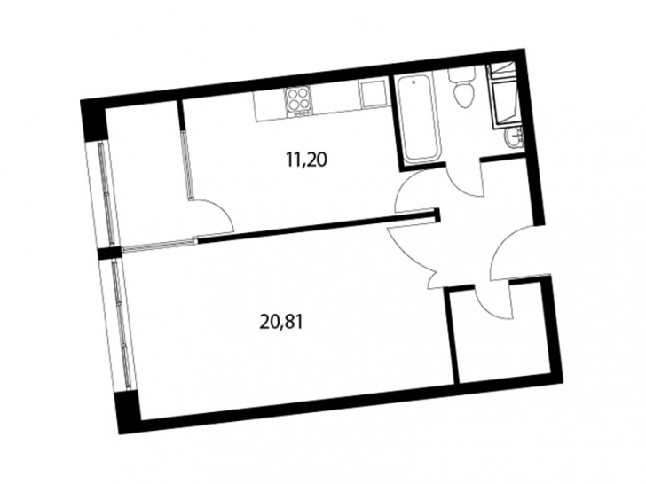 Однокомнатная квартира 44.2 м²
