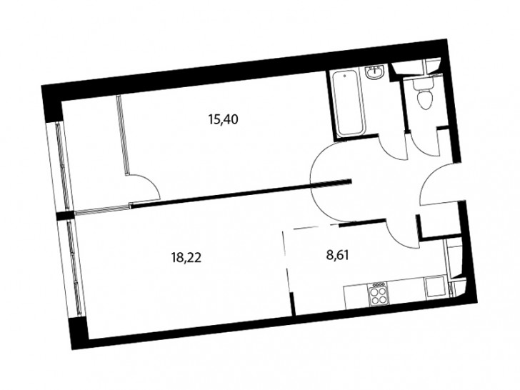 Двухкомнатная квартира 56.2 м²