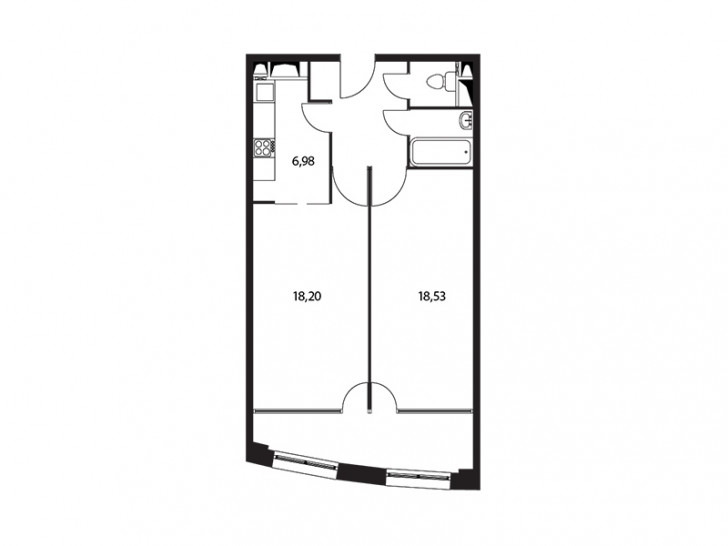 Двухкомнатная квартира 60.5 м²