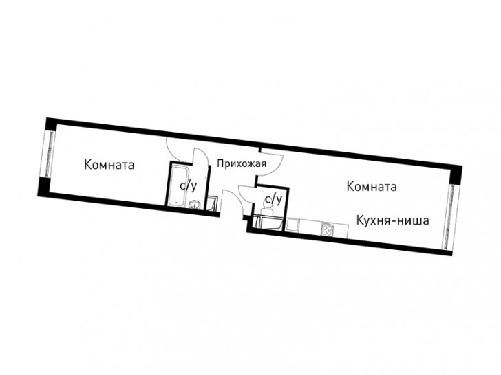 Двухкомнатная квартира 50.5 м²